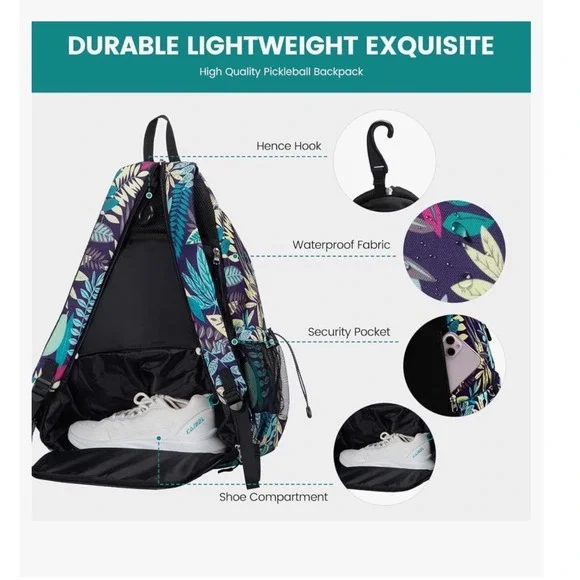 Sucipi Pickleball Bag Sling Backpack Tropical Leaf Purple Multi New XL9011070 - Picture 7 of 9